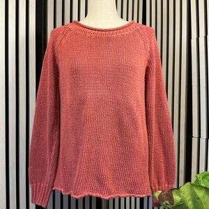 Orvis Coral Crew Neck 100% Cotton Sweater Sz Lg